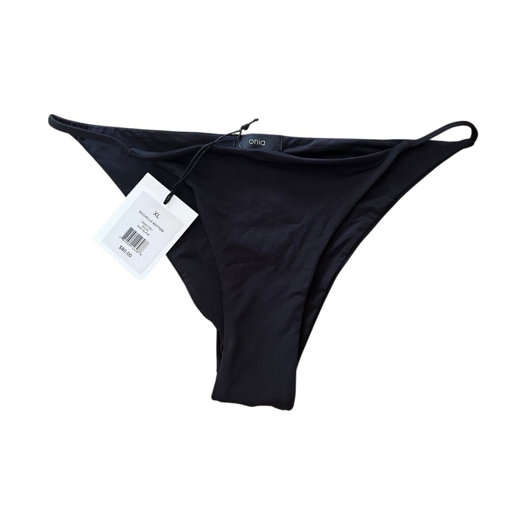 Onia Rochelle Bikini Bottom Black Ribbed Thin Strap size XL NWT
